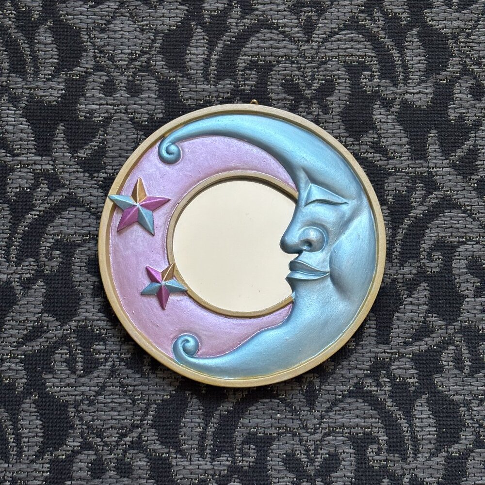 A 🌙 Pastel Blue & Pink Celestial Moon Mirror - 90s Y2K Whimsigoth Wall Decor